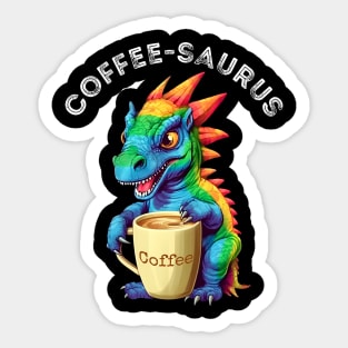 Cute Rainbow Dinosaur T-Rex - Coffee-saurus - Kawaii Anime Dino & Coffee Lover Sticker